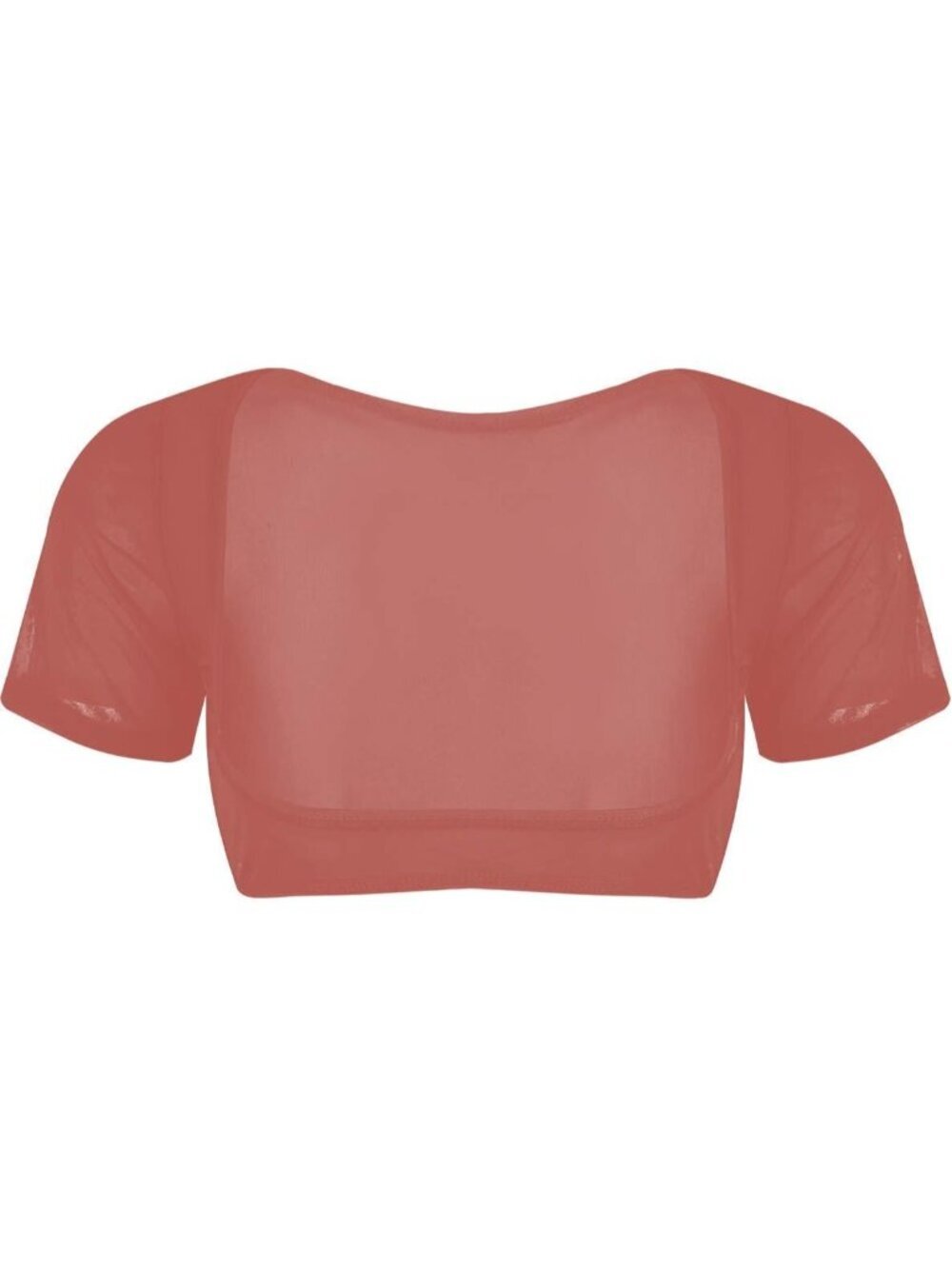 Women's Red Brown Mesh Open Bust Short Sleeve Spandex Belly Dance Crop Top
